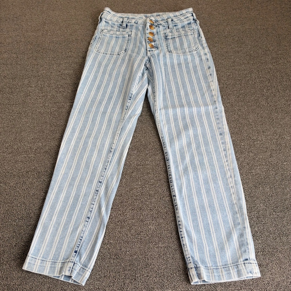 Pilcro Anthropologie High Rise Slim Striped Jeans Blue White Size 25 Boho Twee